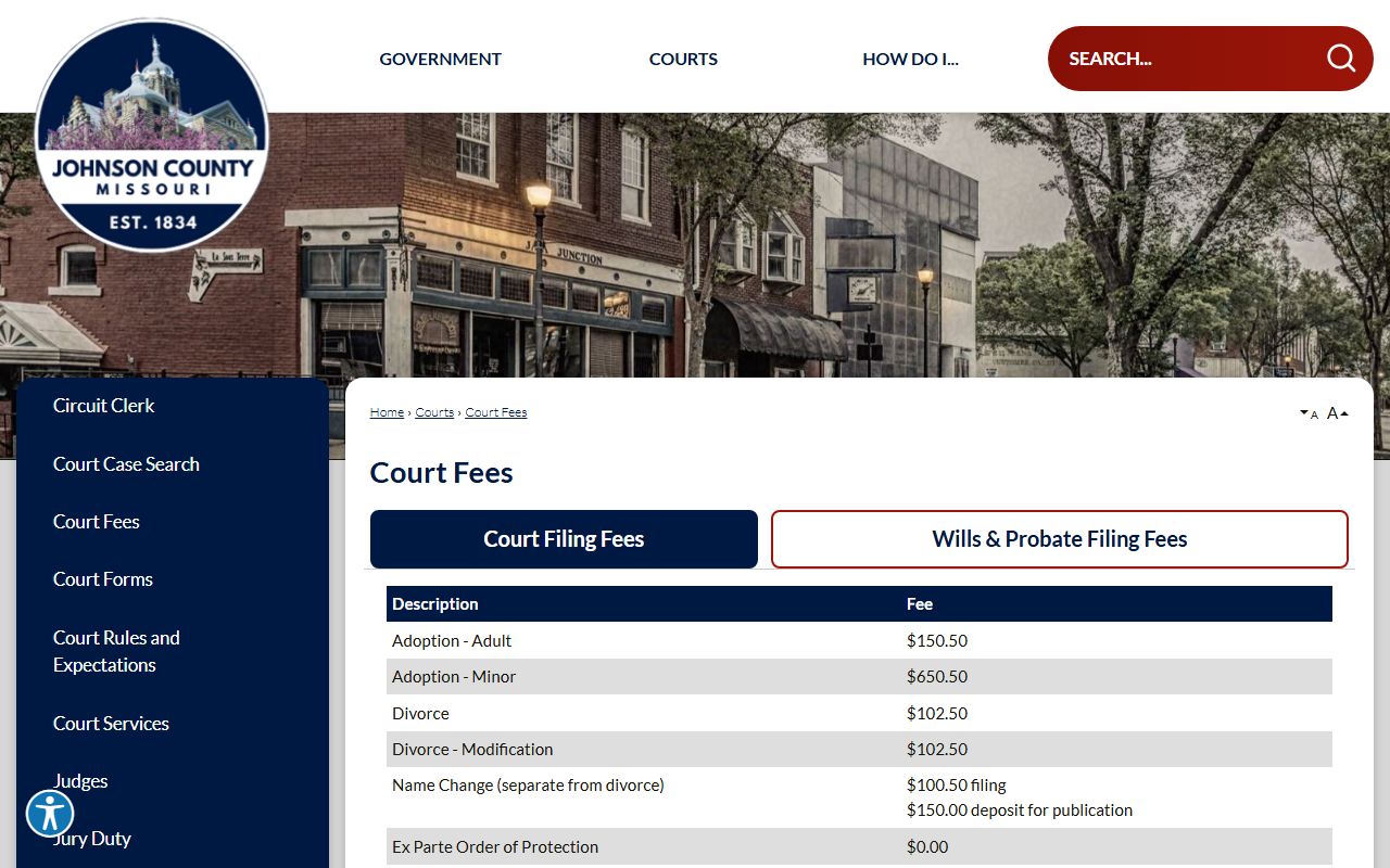 Johnson County Circuit Clerk court fees and copy fees