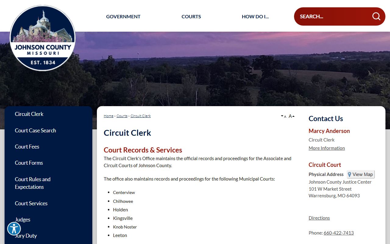 Johnson County Circuit Clerk records office page