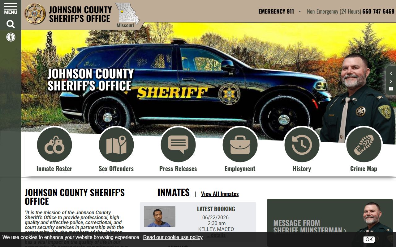 Johnson County arrest records sheriff office homepage