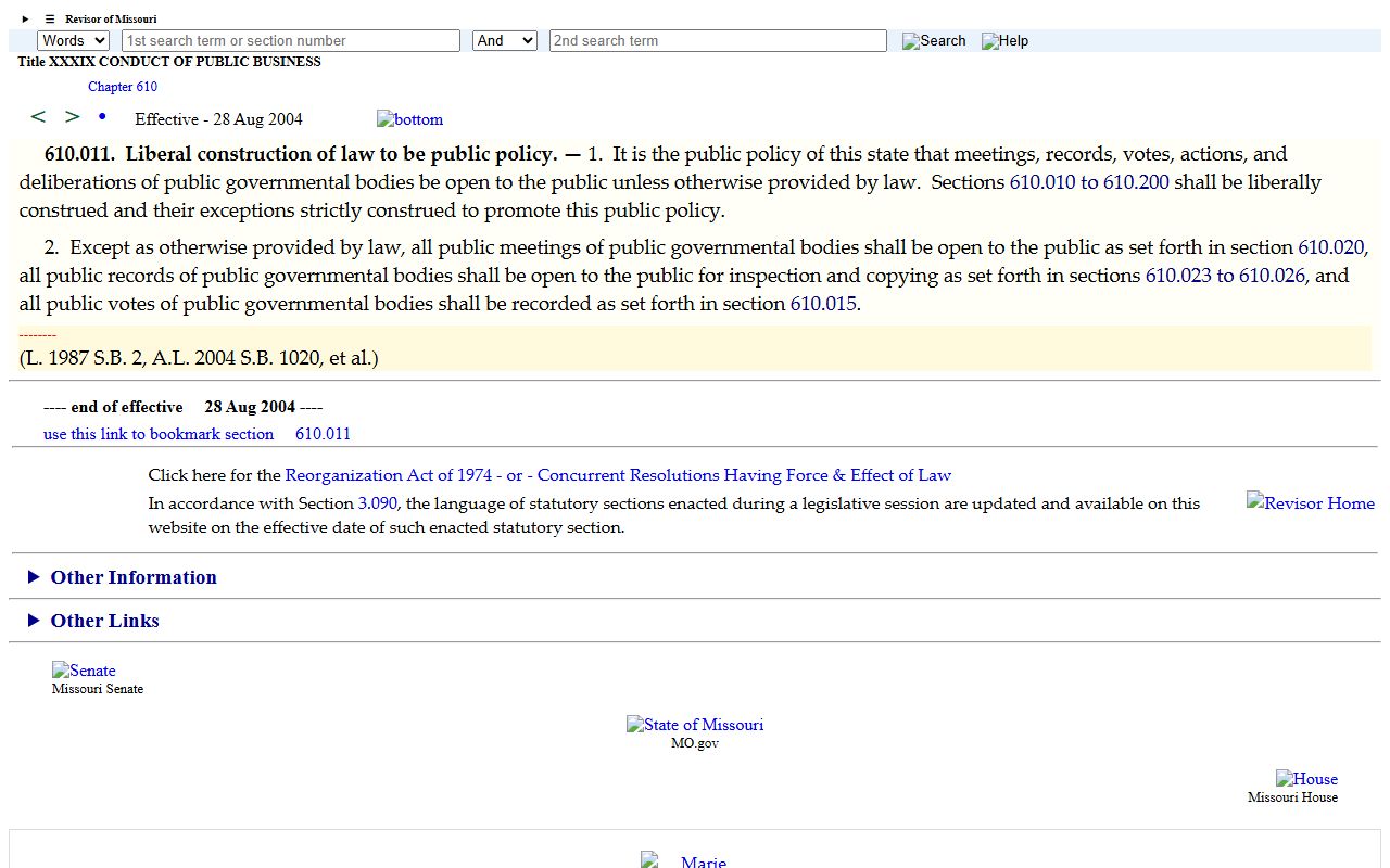 Johnson County court records Missouri Sunshine Law public access statute