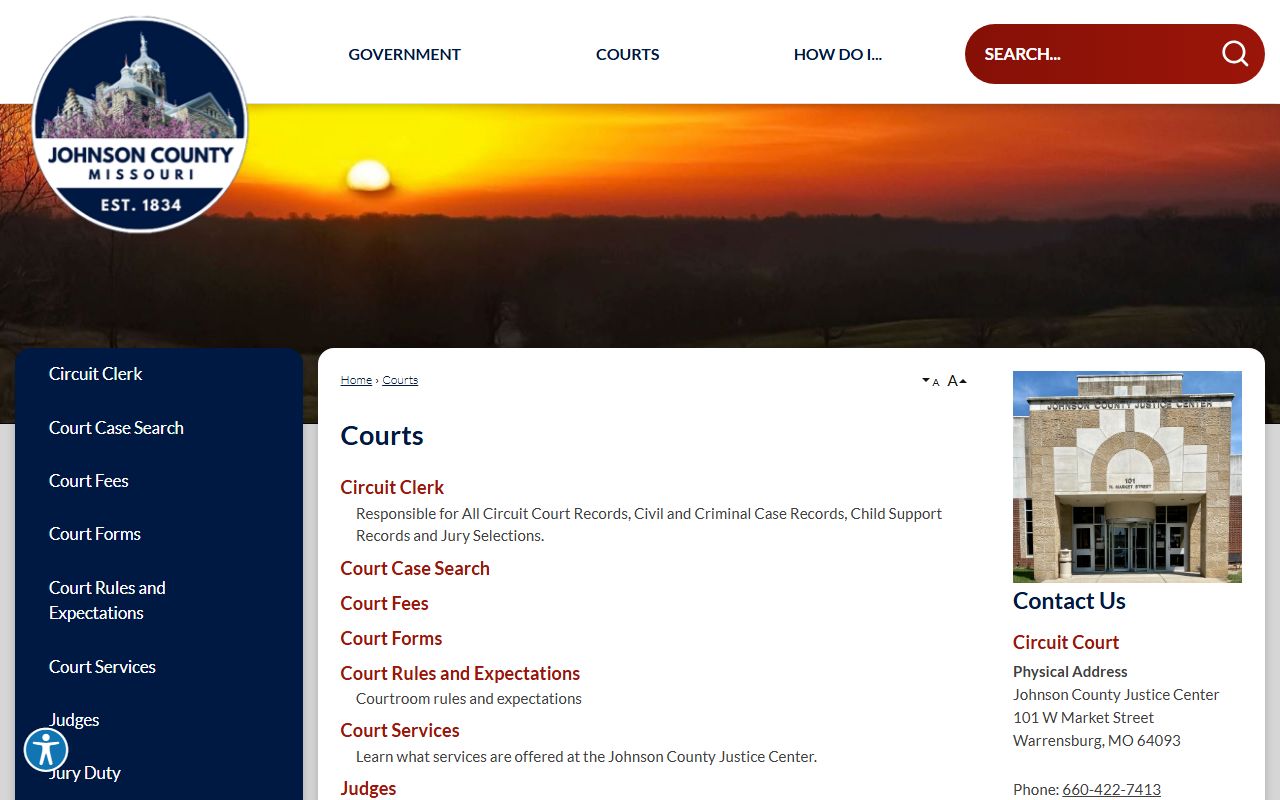 Johnson County court records courts landing page