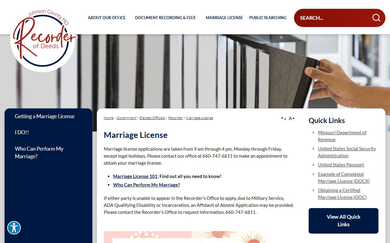 Johnson County marriage records marriage license application