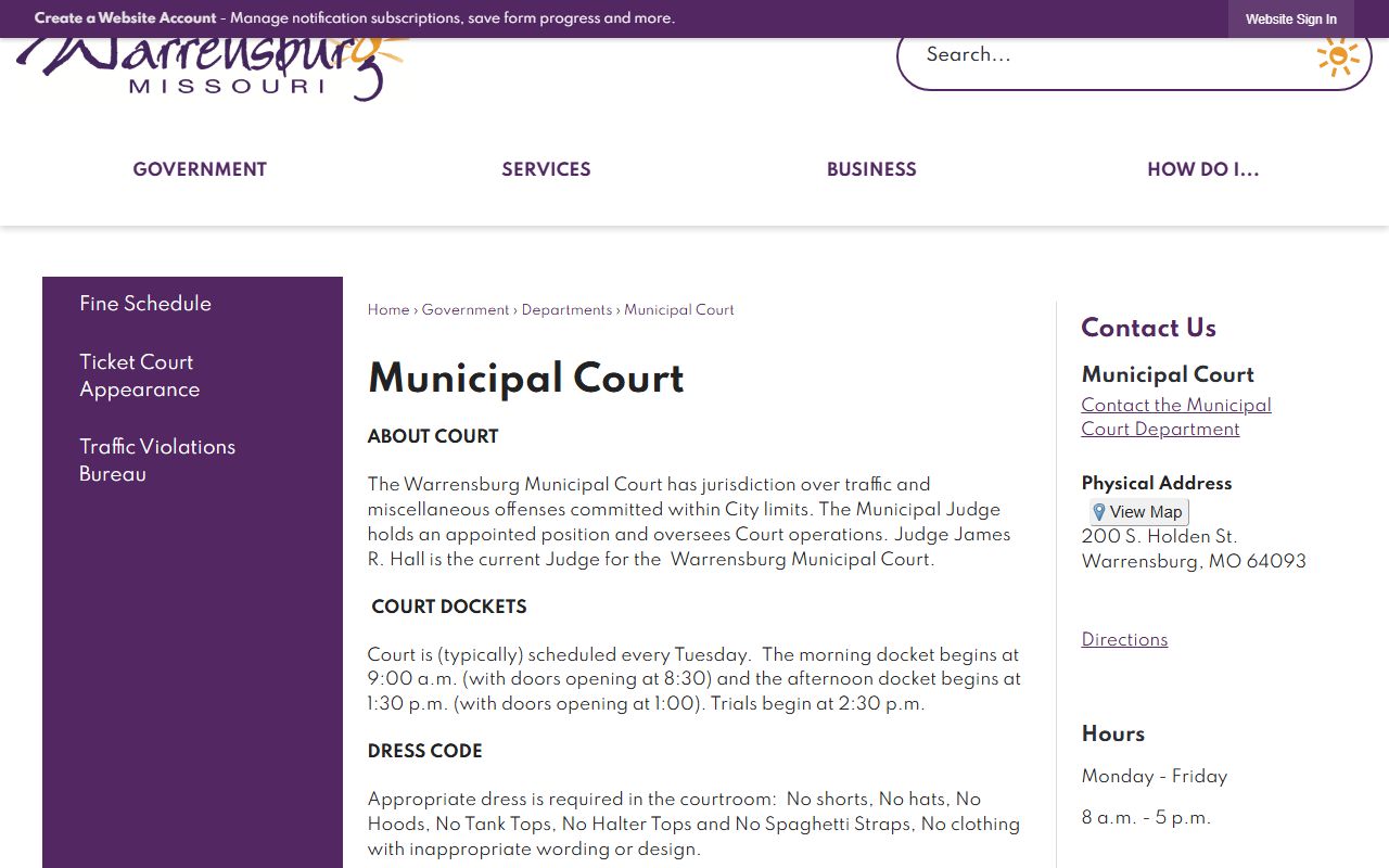 Johnson County traffic court records Warrensburg Municipal Court