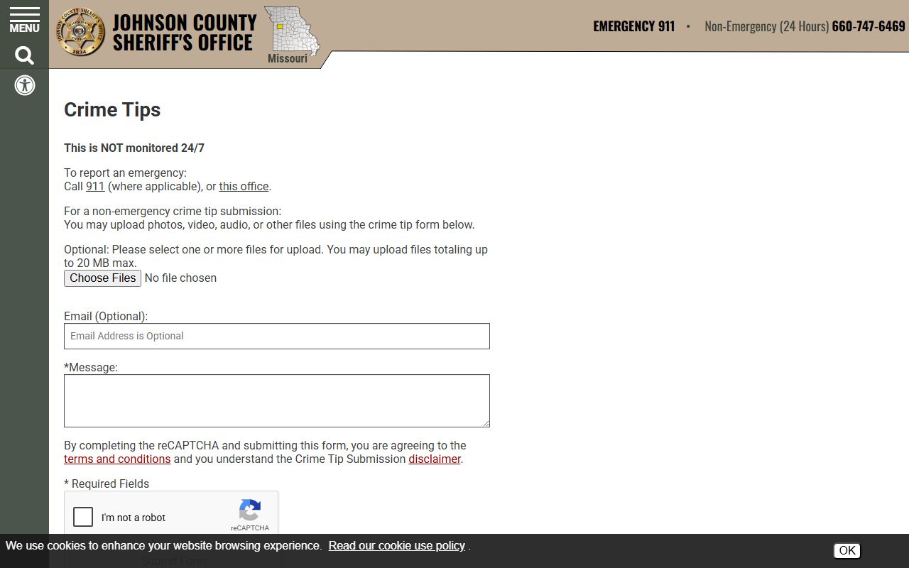 Johnson County warrant records crime tip form